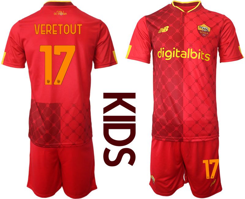 Youth 2022-2023 Club AS Rome home red 17 Soccer Jersey